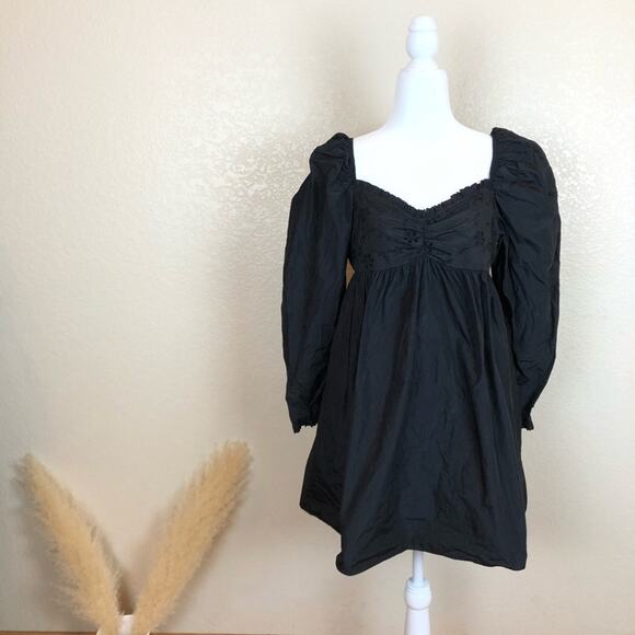 NWOT Zara Black Embroidered Puff Sleeve Mini Dress - Picture 4 of 12